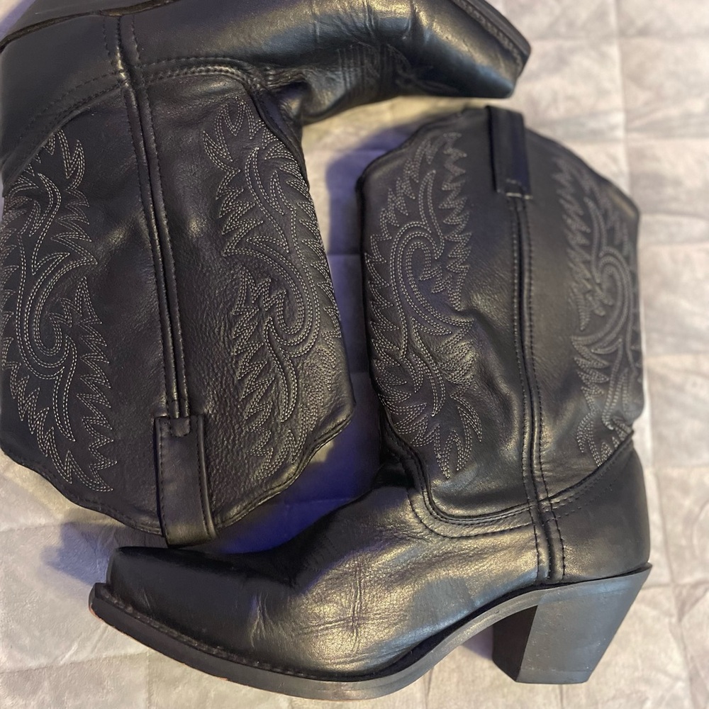 Black Heeled Boots with Intricate Embroidery